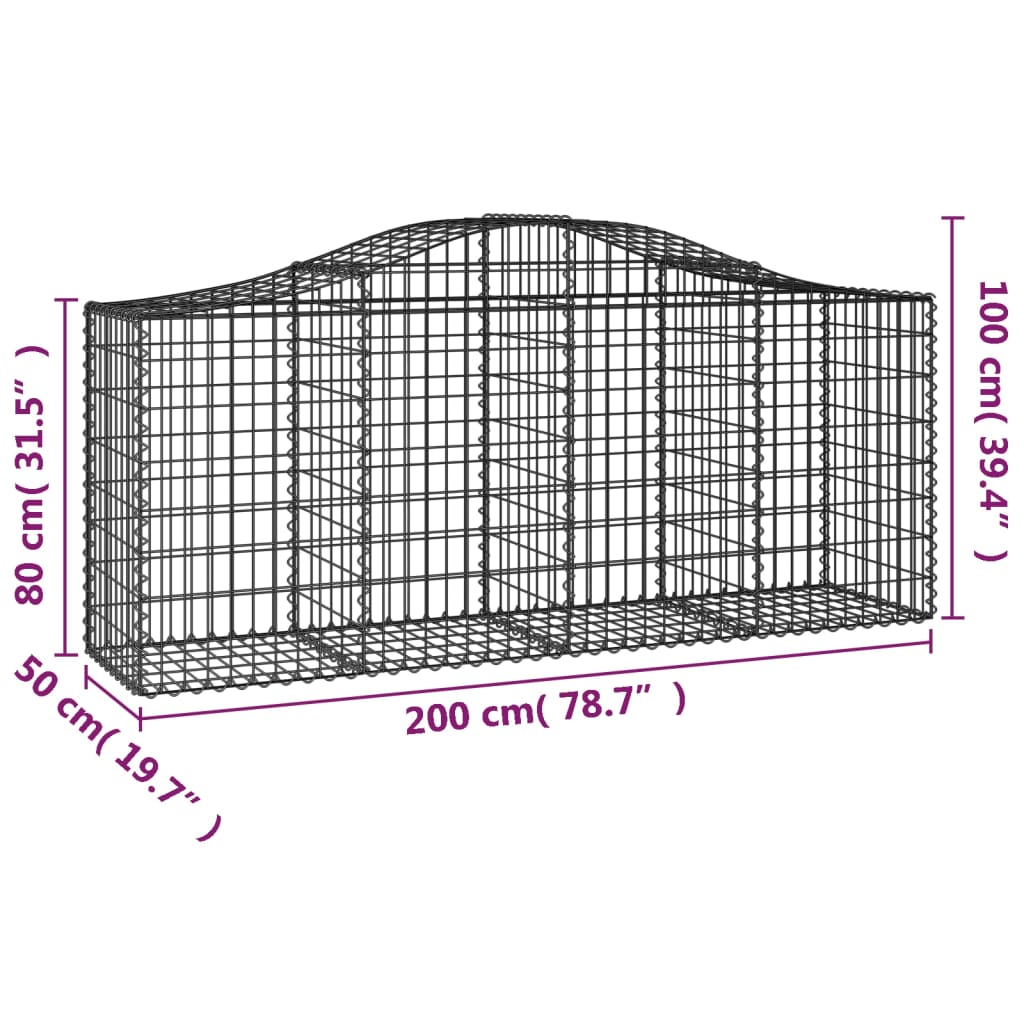 vidaXL Arched Gabion Baskets 14 pcs 200x50x80/100 cm Galvanised Iron 6