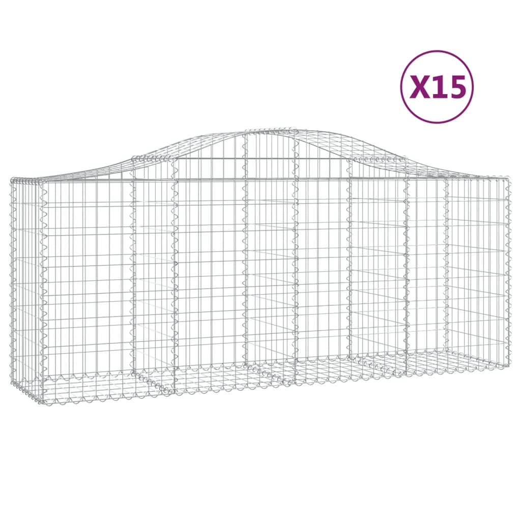 vidaXL Arched Gabion Baskets 15 pcs 200x50x80/100 cm Galvanised Iron 2