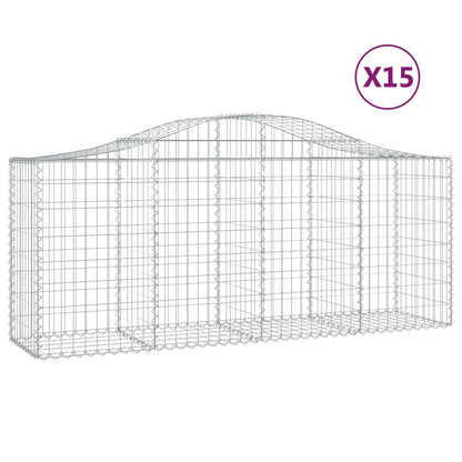 vidaXL Arched Gabion Baskets 15 pcs 200x50x80/100 cm Galvanised Iron 2