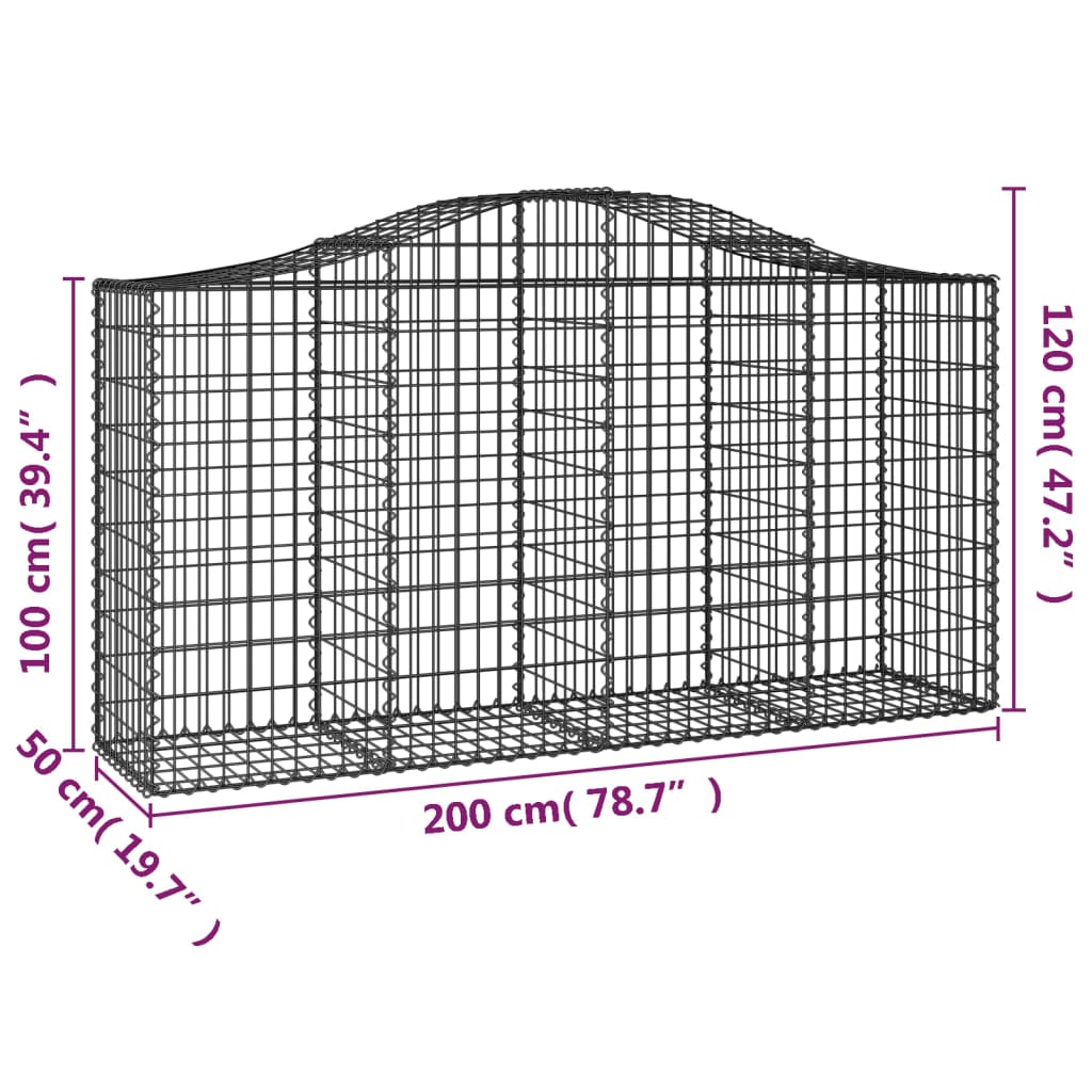 vidaXL Arched Gabion Baskets 13 pcs 200x50x100/120 cm Galvanised Iron 6