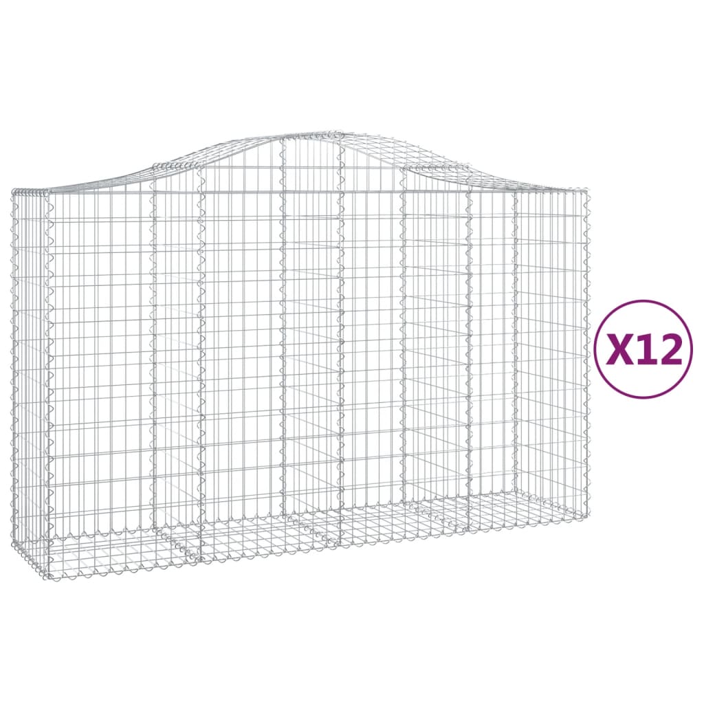 vidaXL Arched Gabion Baskets 12 pcs 200x50x120/140 cm Galvanised Iron 2