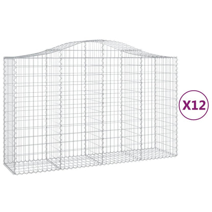 vidaXL Arched Gabion Baskets 12 pcs 200x50x120/140 cm Galvanised Iron 2