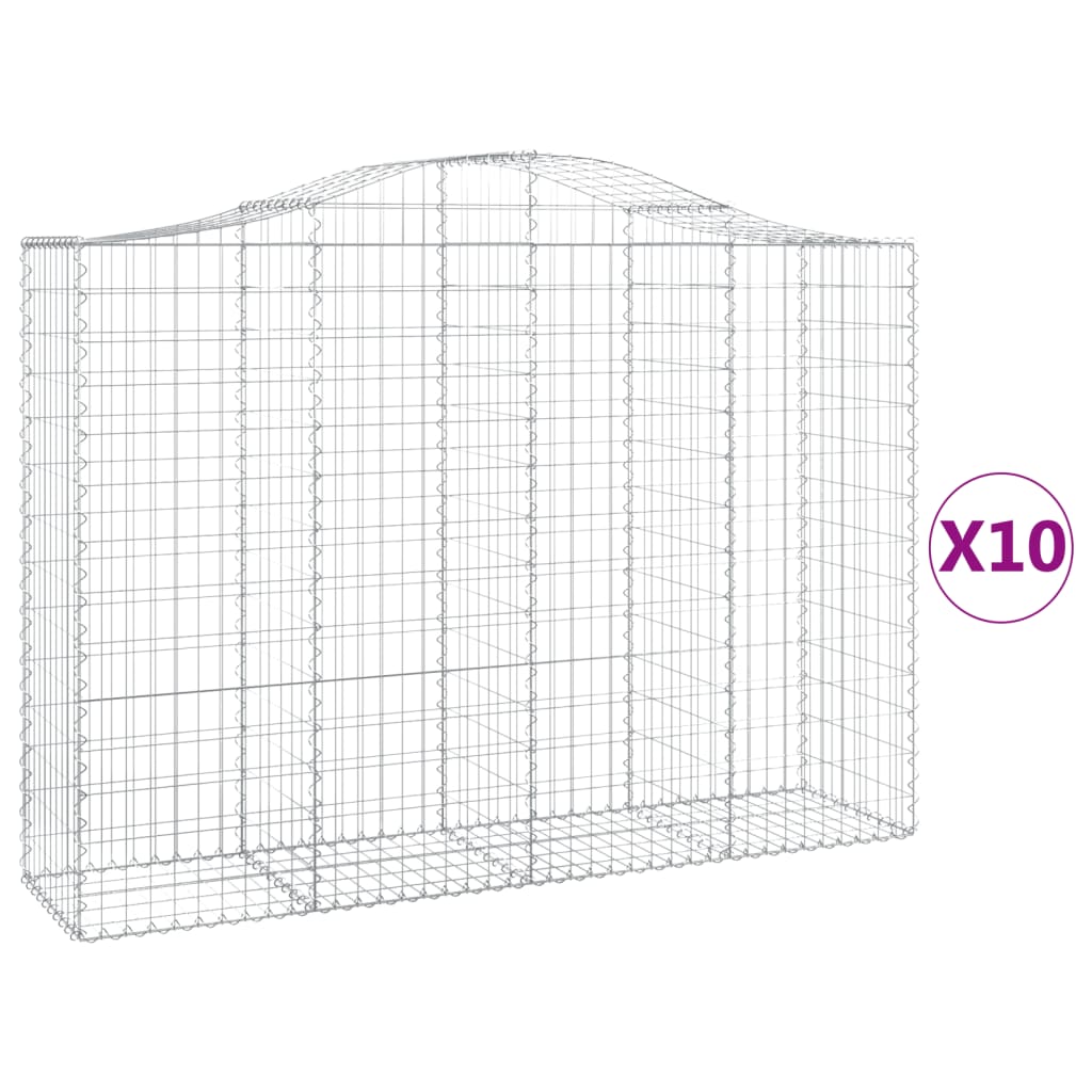 vidaXL Arched Gabion Baskets 10 pcs 200x50x140/160 cm Galvanised Iron 2