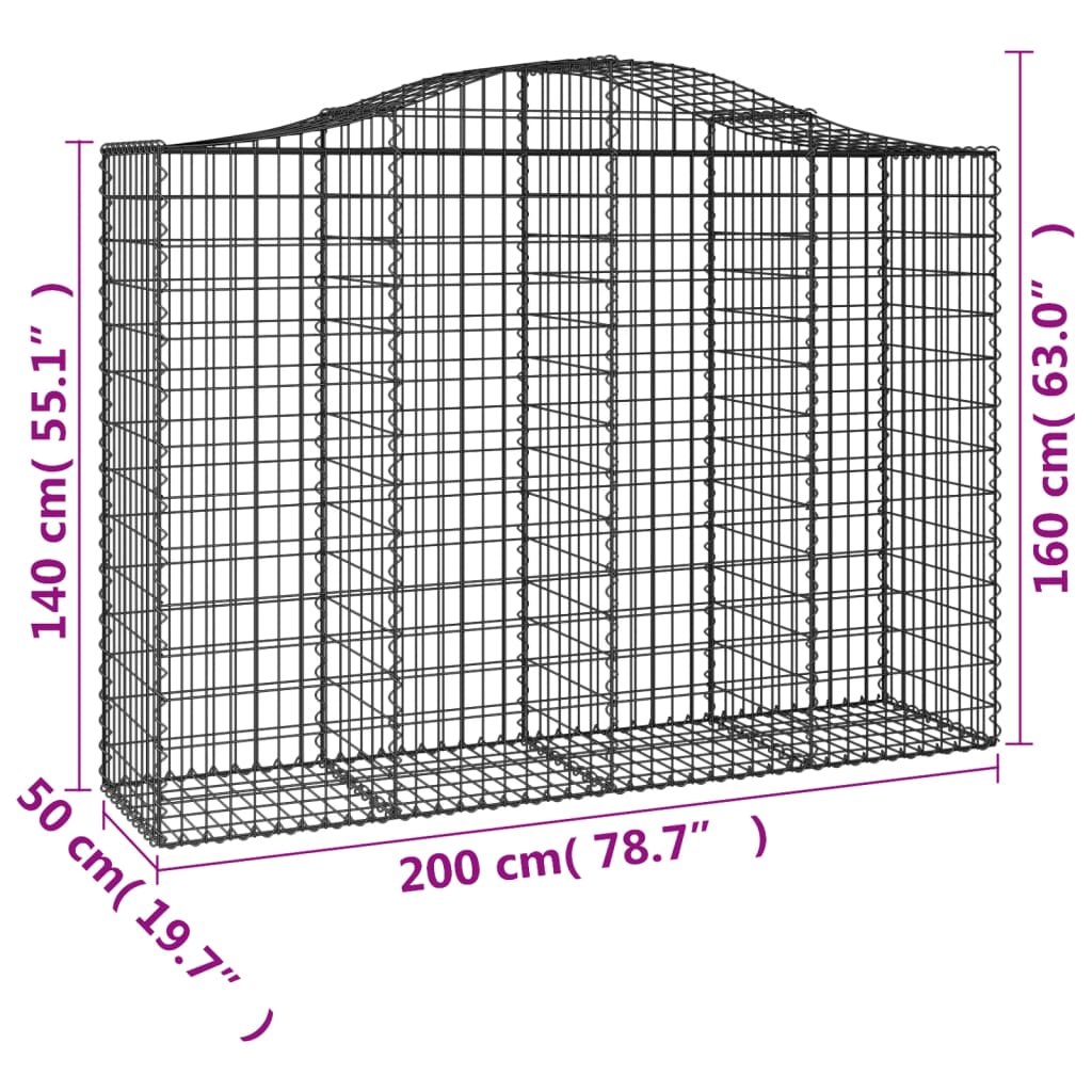 vidaXL Arched Gabion Baskets 10 pcs 200x50x140/160 cm Galvanised Iron 6