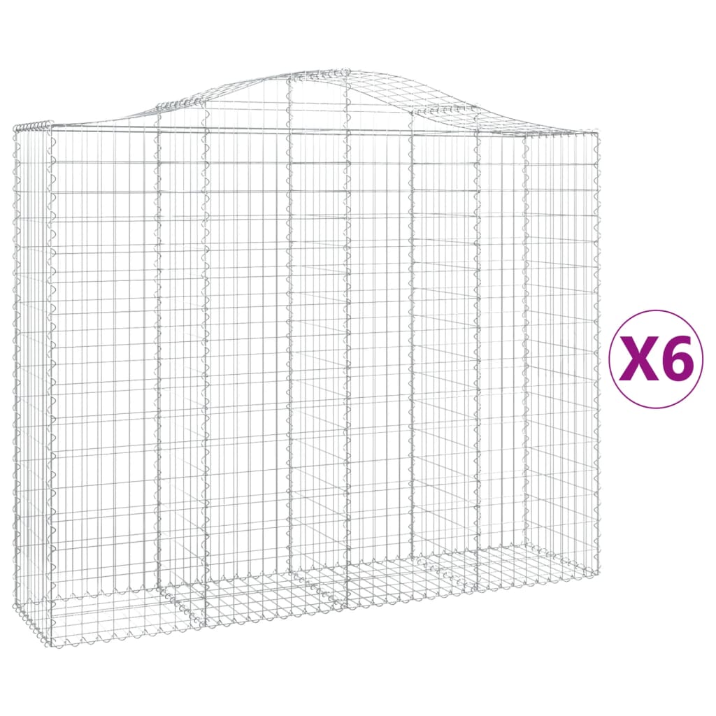 vidaXL Arched Gabion Baskets 6 pcs 200x50x160/180 cm Galvanised Iron 2