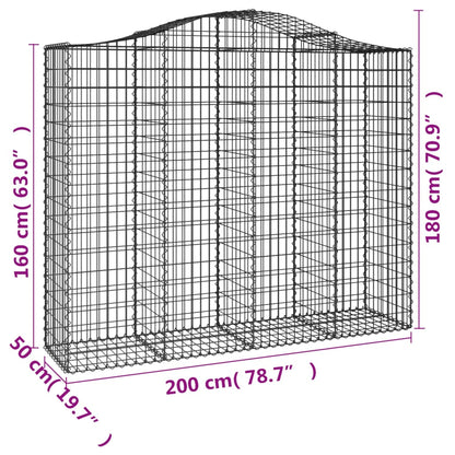 vidaXL Arched Gabion Baskets 6 pcs 200x50x160/180 cm Galvanised Iron 6