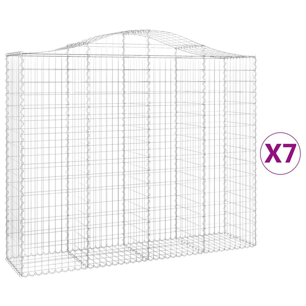 vidaXL Arched Gabion Baskets 7 pcs 200x50x160/180 cm Galvanised Iron 2