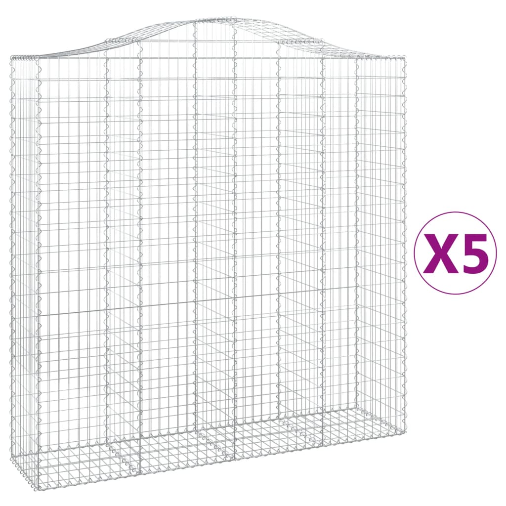 vidaXL Arched Gabion Baskets 5 pcs 200x50x200/220 cm Galvanised Iron 2