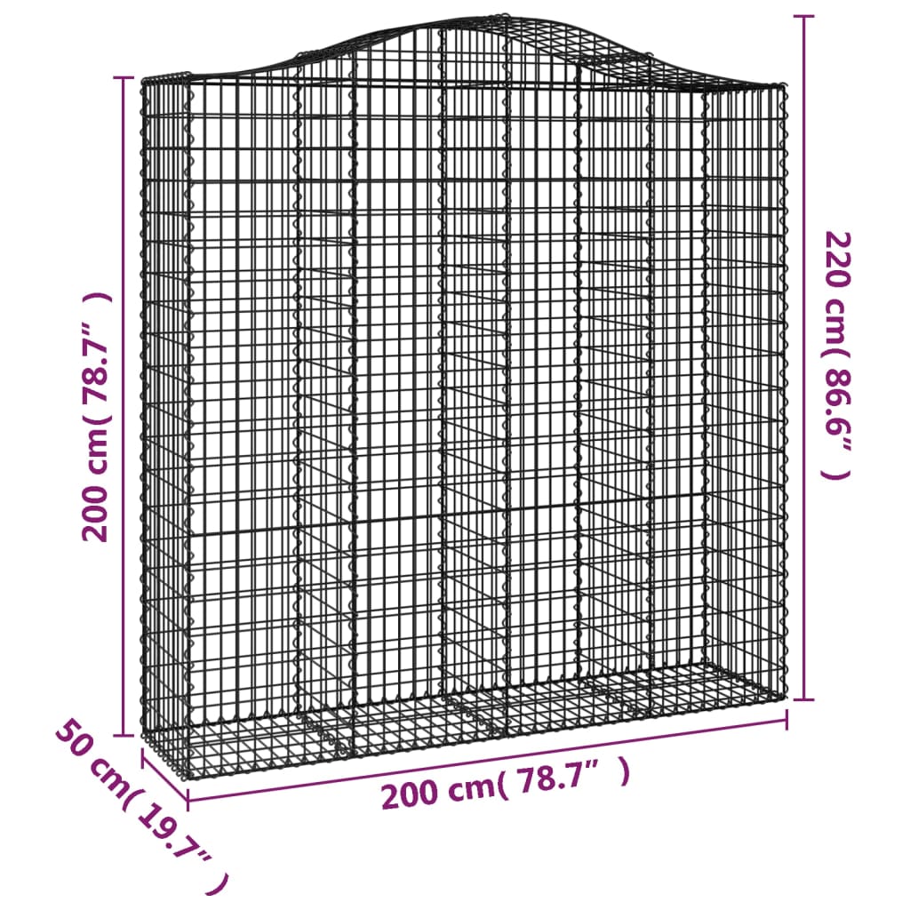 vidaXL Arched Gabion Baskets 5 pcs 200x50x200/220 cm Galvanised Iron 6