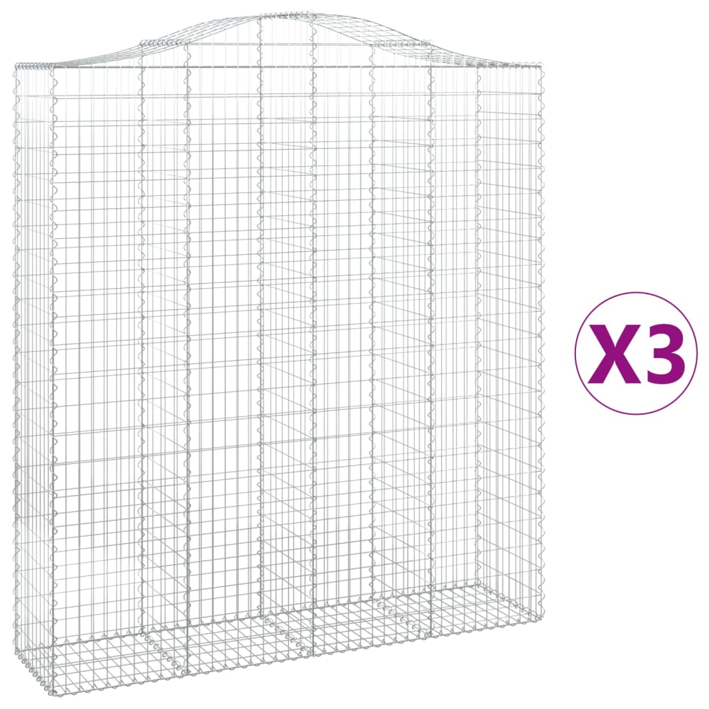 vidaXL Arched Gabion Baskets 3 pcs 200x50x220/240 cm Galvanised Iron 2