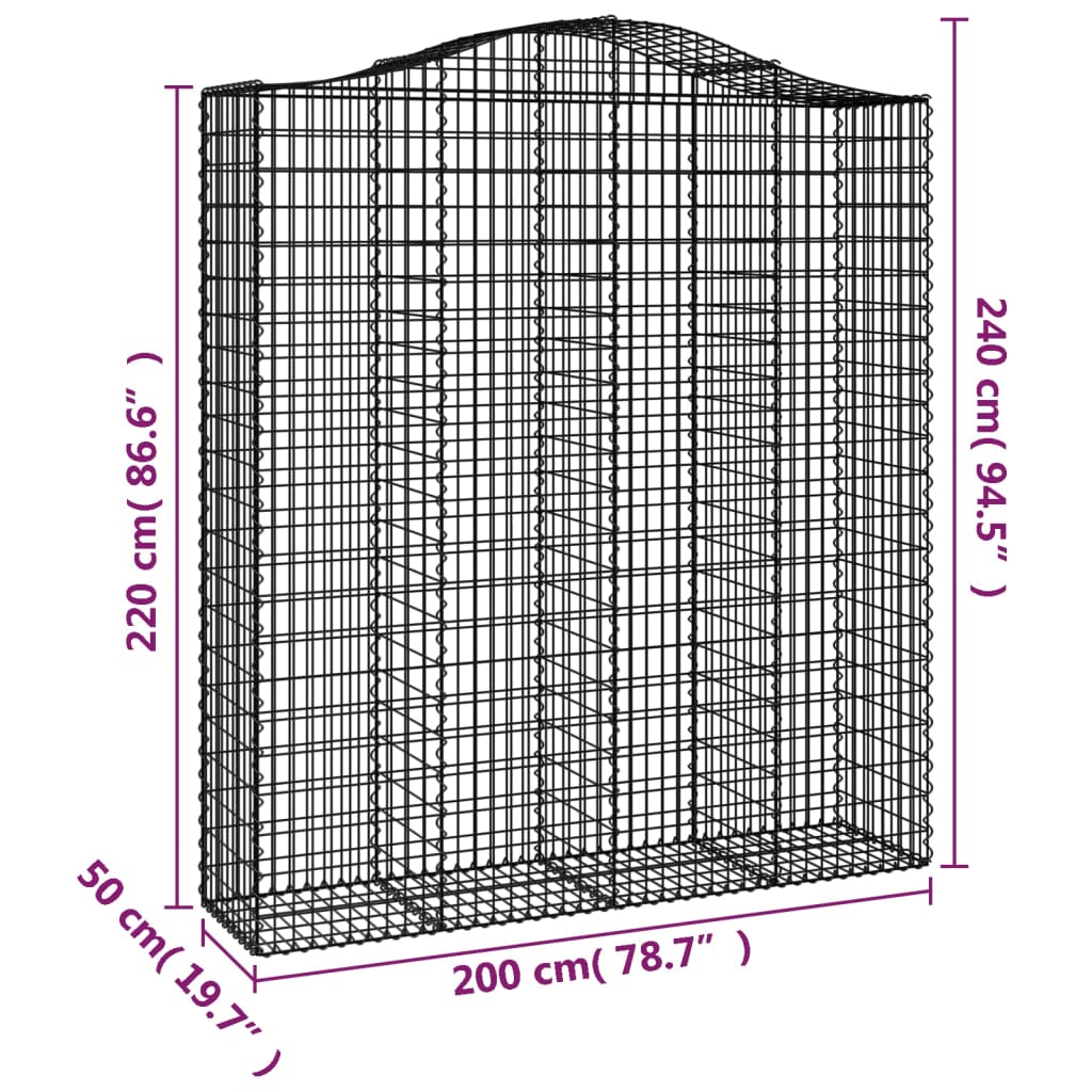 vidaXL Arched Gabion Baskets 4 pcs 200x50x220/240 cm Galvanised Iron 6