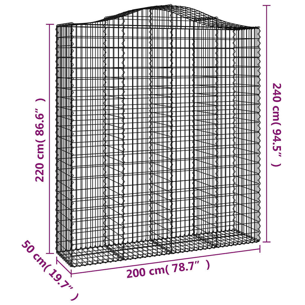 vidaXL Arched Gabion Baskets 7 pcs 200x50x220/240 cm Galvanised Iron 6