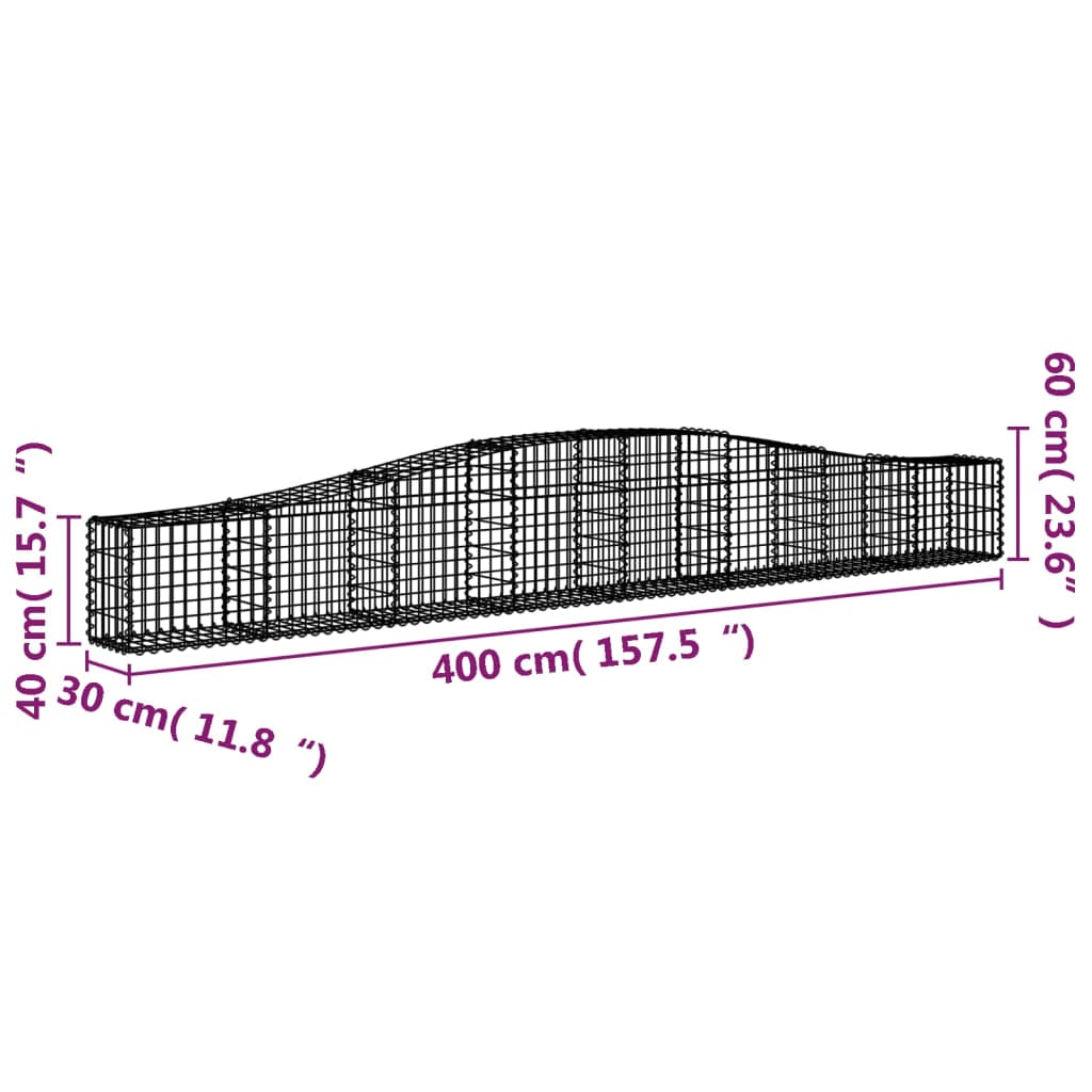 vidaXL Arched Gabion Baskets 8 pcs 400x30x40/60 cm Galvanised Iron 6