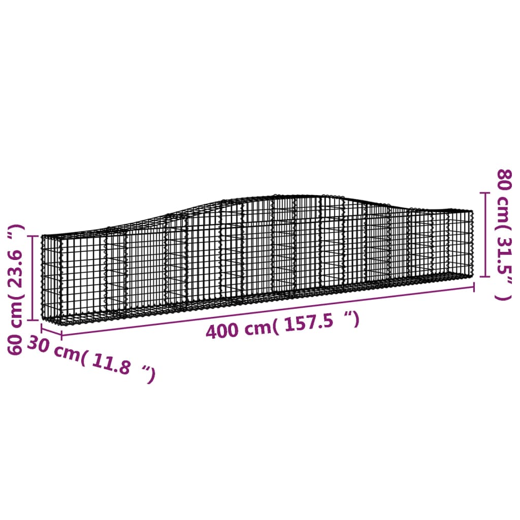 vidaXL Arched Gabion Baskets 7 pcs 400x30x60/80 cm Galvanised Iron 6