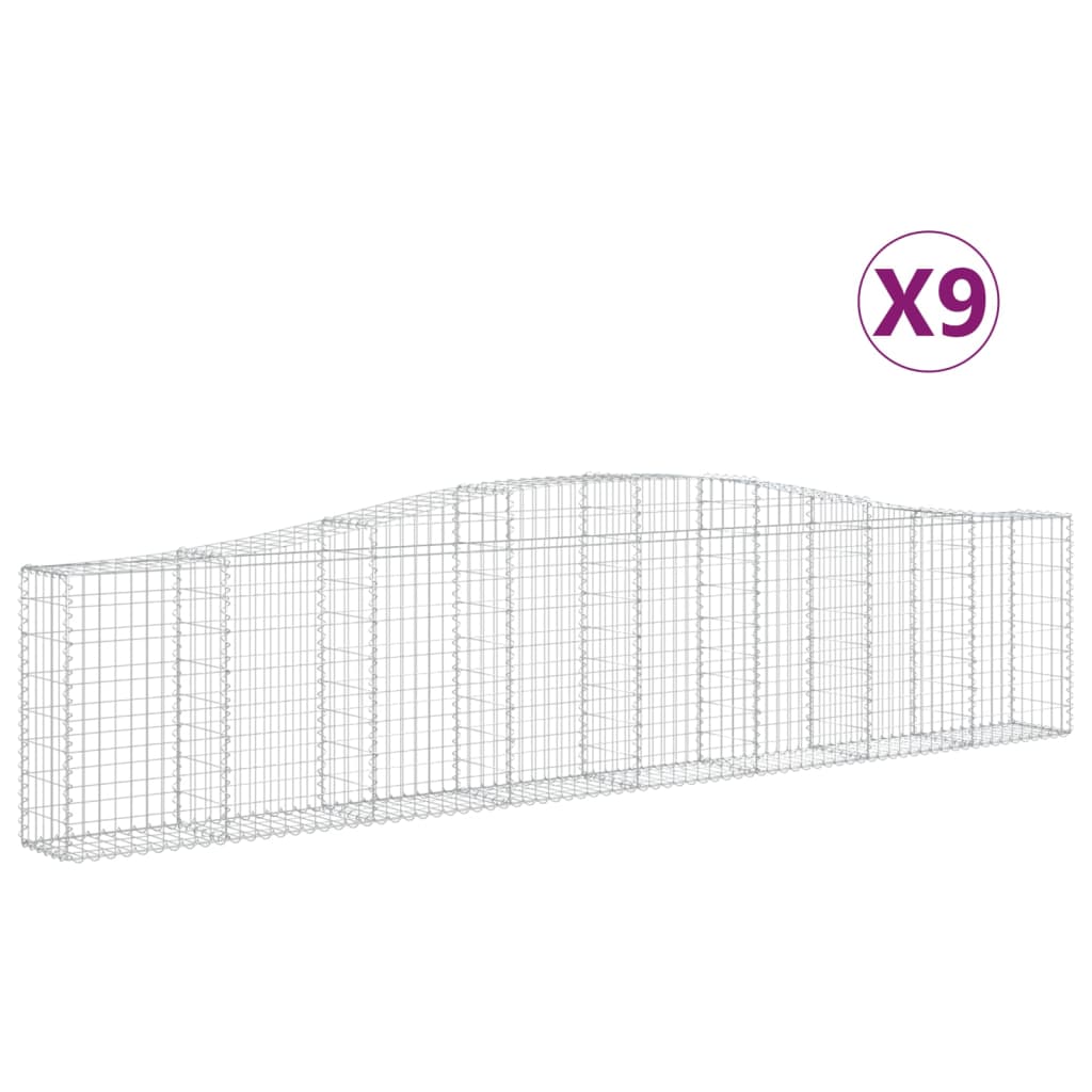 vidaXL Arched Gabion Baskets 9 pcs 400x30x80/100 cm Galvanised Iron 2