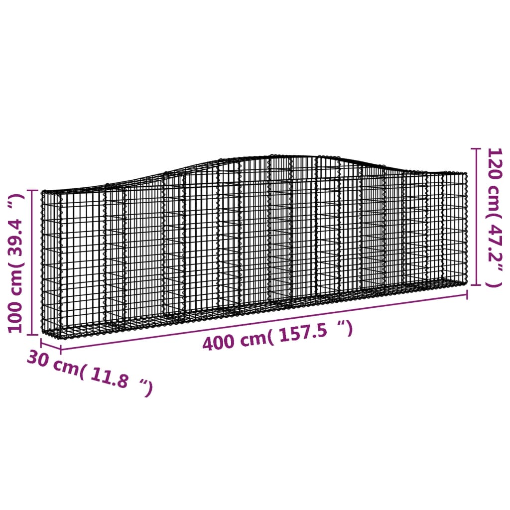 vidaXL Arched Gabion Baskets 8 pcs 400x30x100/120 cm Galvanised Iron 6