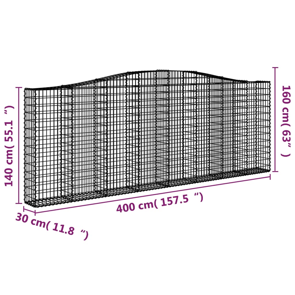 vidaXL Arched Gabion Baskets 4 pcs 400x30x140/160 cm Galvanised Iron 6