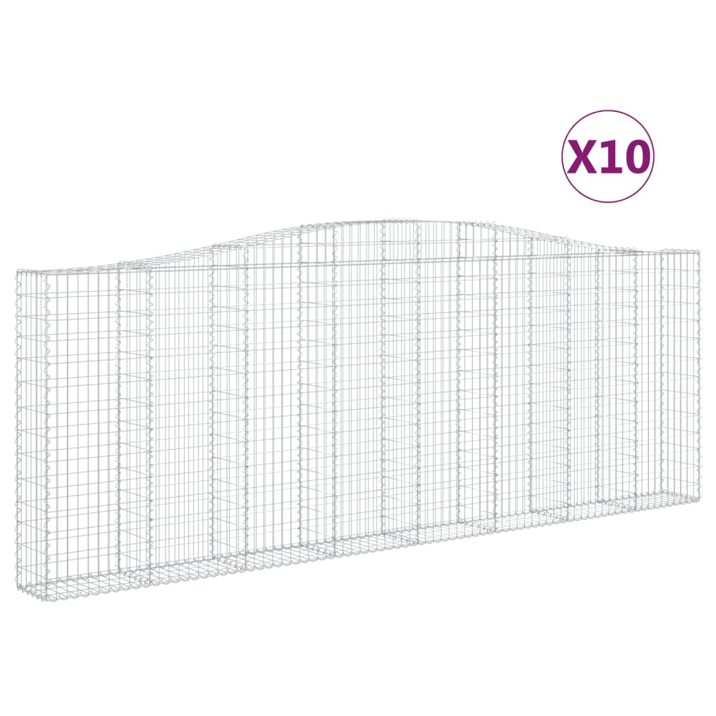 vidaXL Arched Gabion Baskets 10 pcs 400x30x140/160 cm Galvanised Iron 2