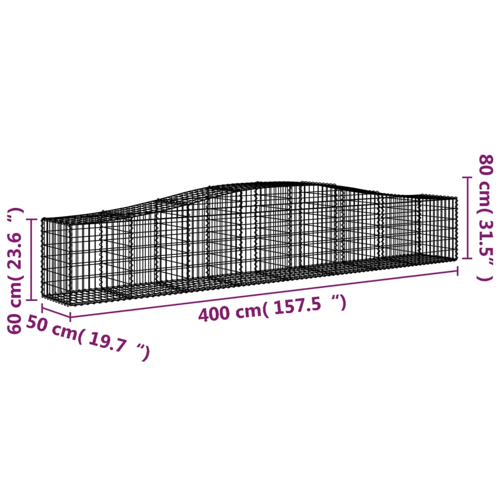 vidaXL Arched Gabion Baskets 9 pcs 400x50x60/80 cm Galvanised Iron 6