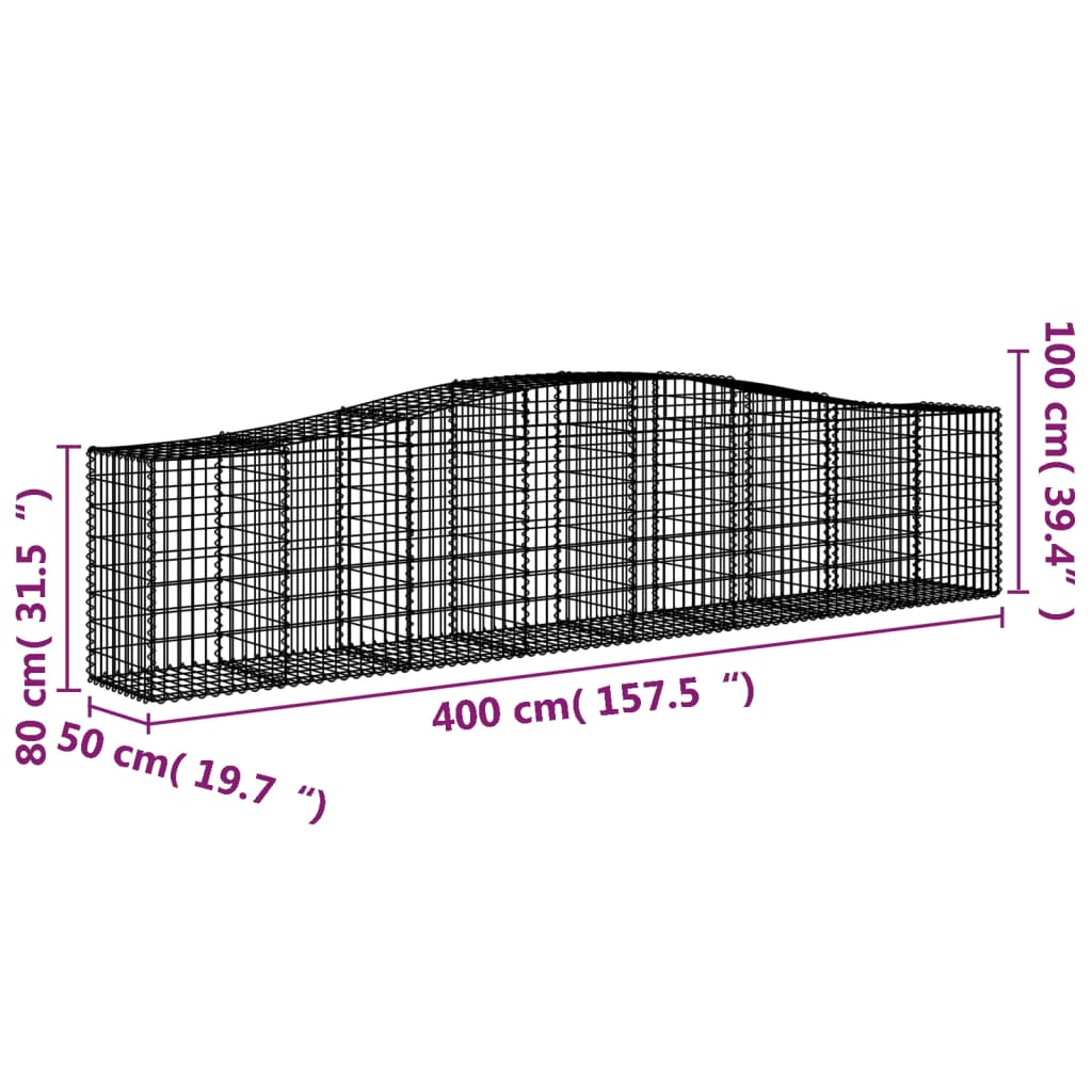 vidaXL Arched Gabion Baskets 8 pcs 400x50x80/100 cm Galvanised Iron 6