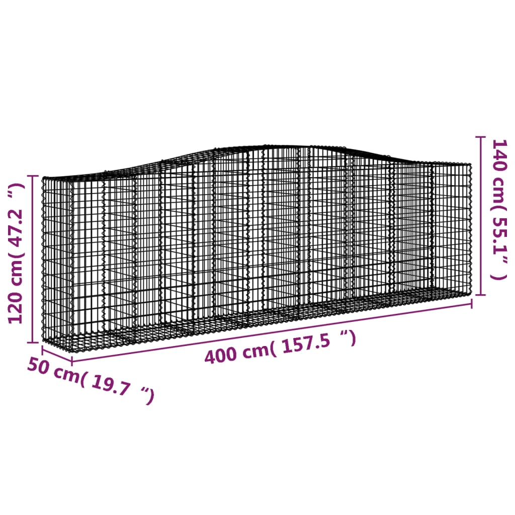 vidaXL Arched Gabion Baskets 6 pcs 400x50x120/140 cm Galvanised Iron 6