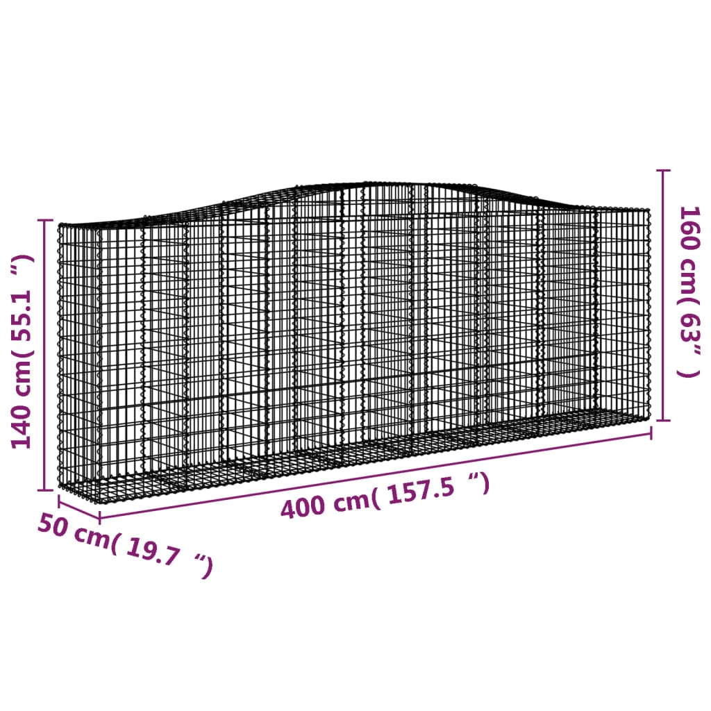 vidaXL Arched Gabion Baskets 3 pcs 400x50x140/160 cm Galvanised Iron 6
