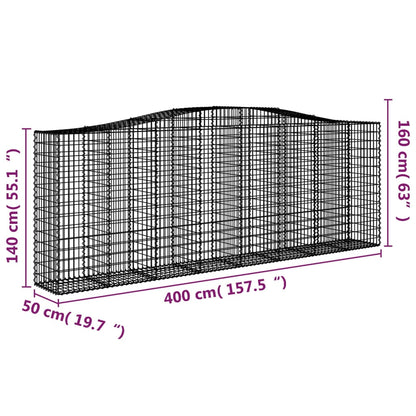 vidaXL Arched Gabion Baskets 3 pcs 400x50x140/160 cm Galvanised Iron 6
