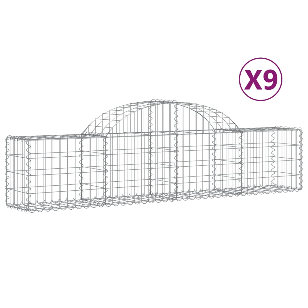 vidaXL Arched Gabion Baskets 9 pcs 200x30x40/60 cm Galvanised Iron 2