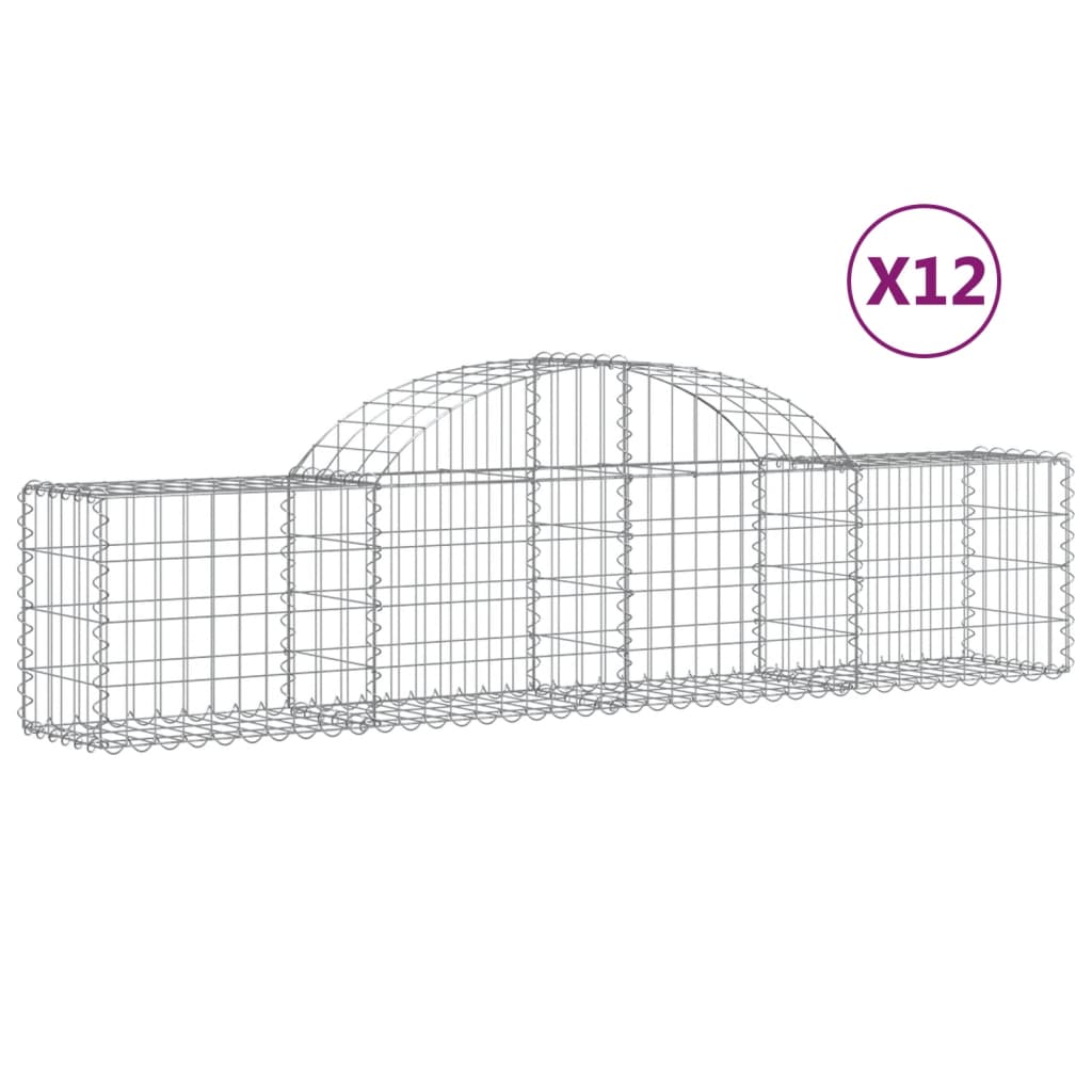 vidaXL Arched Gabion Baskets 12 pcs 200x30x40/60 cm Galvanised Iron 2
