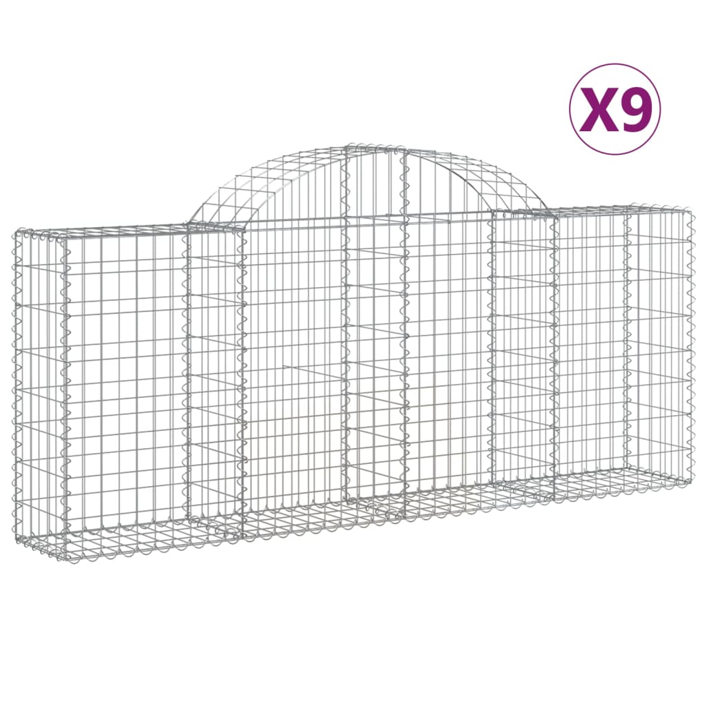 vidaXL Arched Gabion Baskets 9 pcs 200x30x80/100 cm Galvanised Iron 2