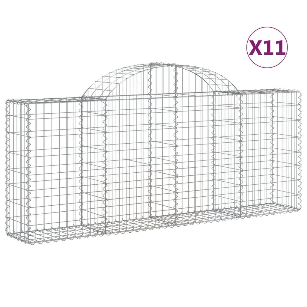 vidaXL Arched Gabion Baskets 11 pcs 200x30x80/100 cm Galvanised Iron 2