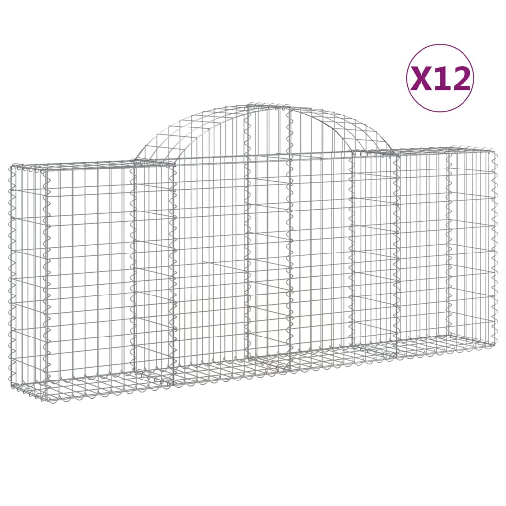 vidaXL Arched Gabion Baskets 12 pcs 200x30x80/100 cm Galvanised Iron 2