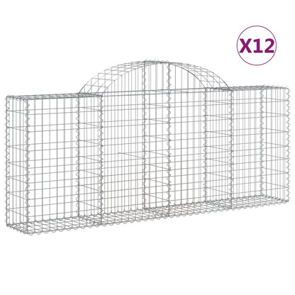 vidaXL Arched Gabion Baskets 12 pcs 200x30x80/100 cm Galvanised Iron 2