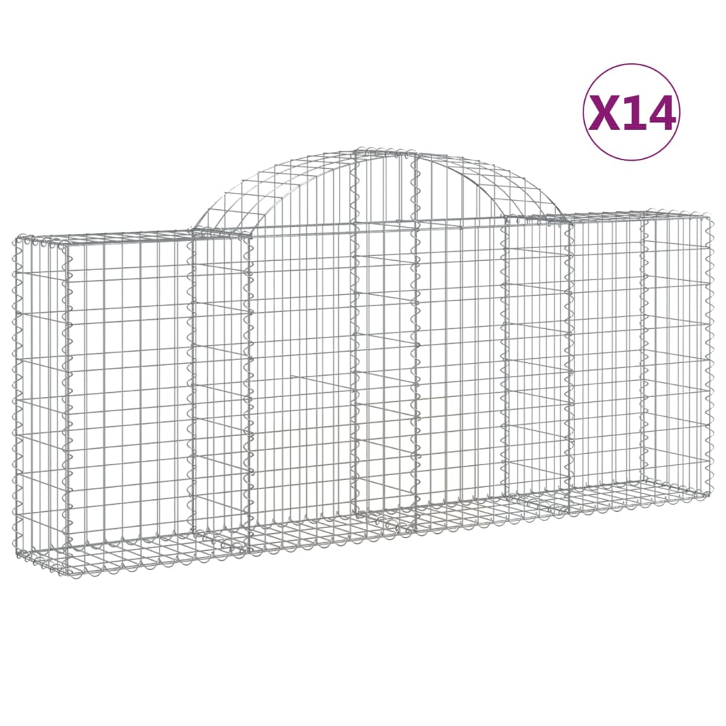vidaXL Arched Gabion Baskets 14 pcs 200x30x80/100 cm Galvanised Iron 2