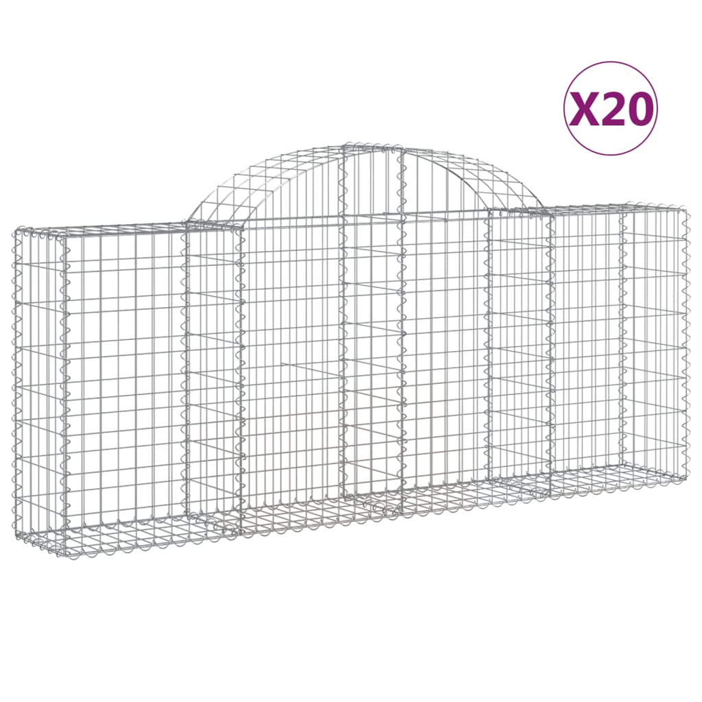 vidaXL Arched Gabion Baskets 20 pcs 200x30x80/100 cm Galvanised Iron 2