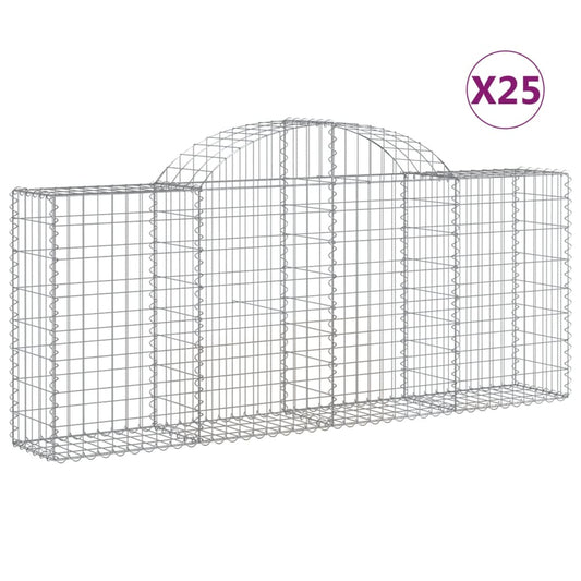 vidaXL Arched Gabion Baskets 25 pcs 200x30x80/100 cm Galvanised Iron 2