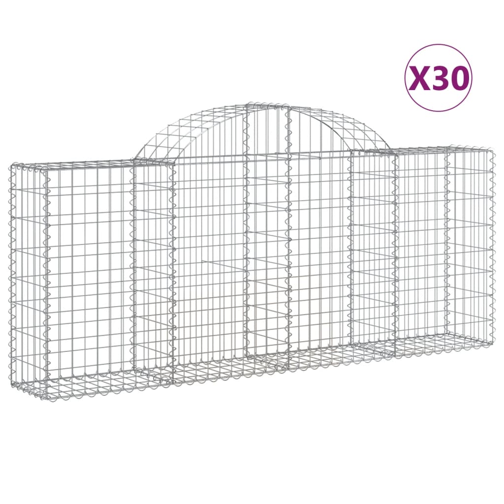 vidaXL Arched Gabion Baskets 30 pcs 200x30x80/100 cm Galvanised Iron 2