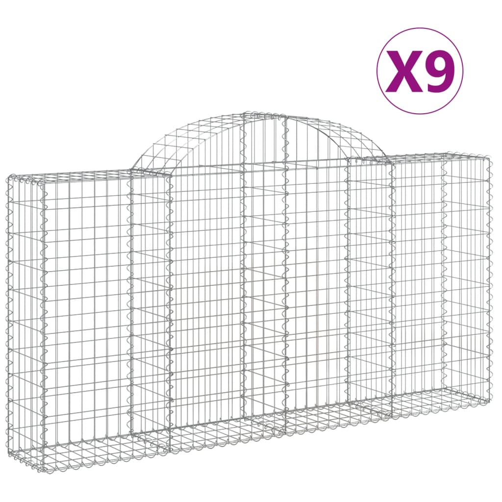 vidaXL Arched Gabion Baskets 9 pcs 200x30x100/120 cm Galvanised Iron 2