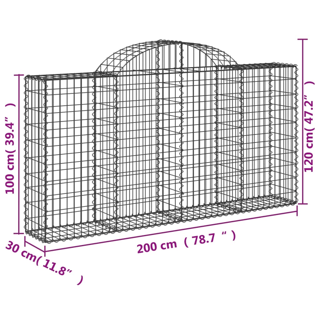 vidaXL Arched Gabion Baskets 9 pcs 200x30x100/120 cm Galvanised Iron 6