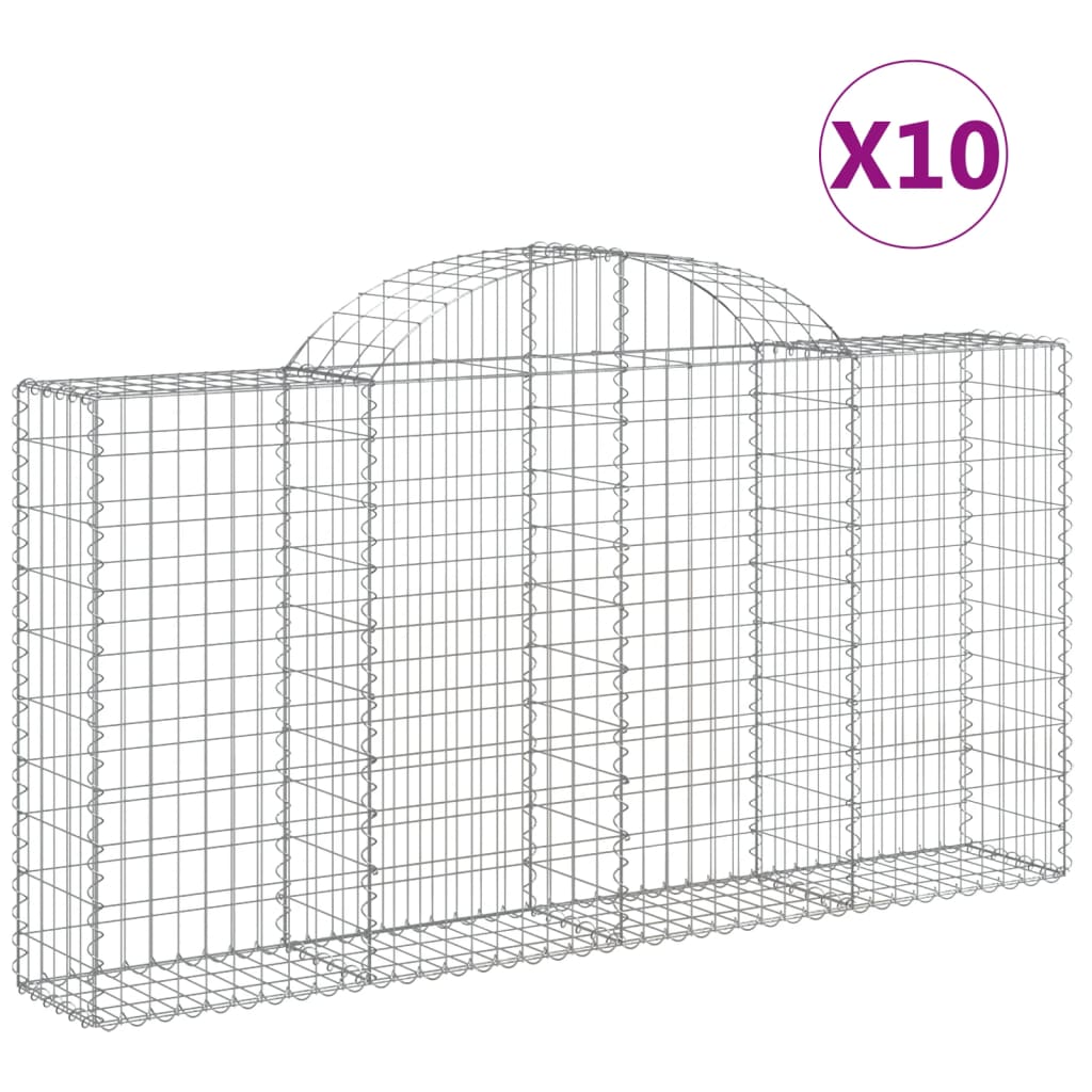 vidaXL Arched Gabion Baskets 10 pcs 200x30x100/120 cm Galvanised Iron 2