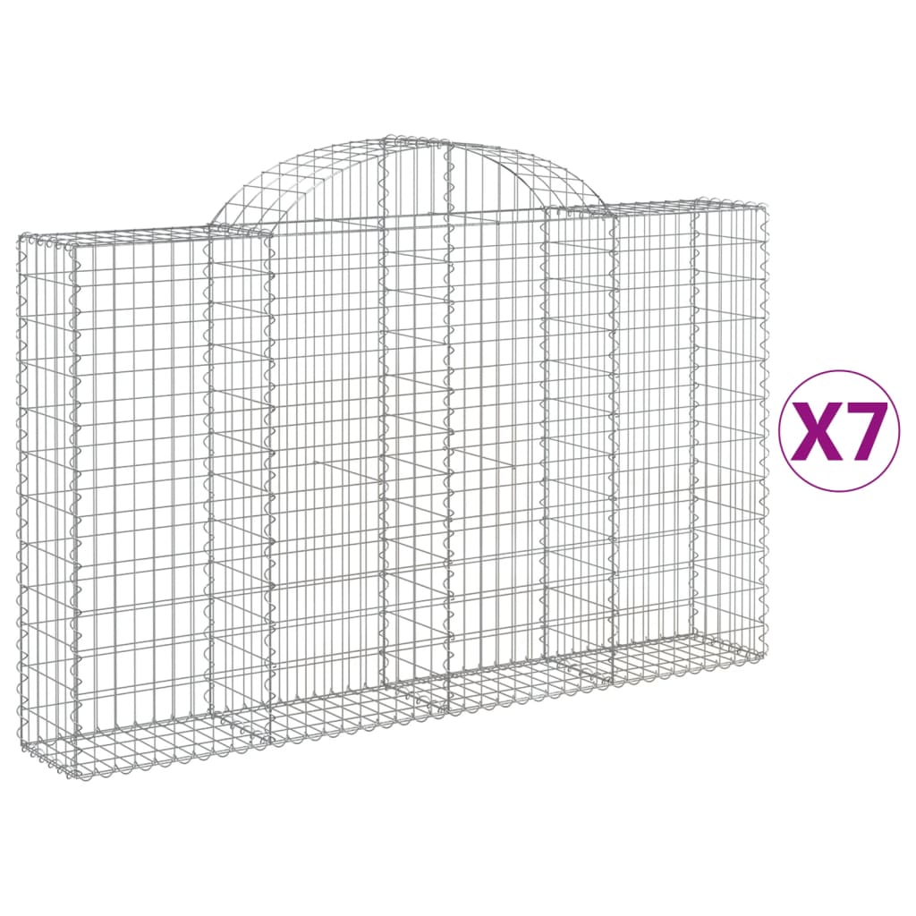 vidaXL Arched Gabion Baskets 7 pcs 200x30x120/140 cm Galvanised Iron 2