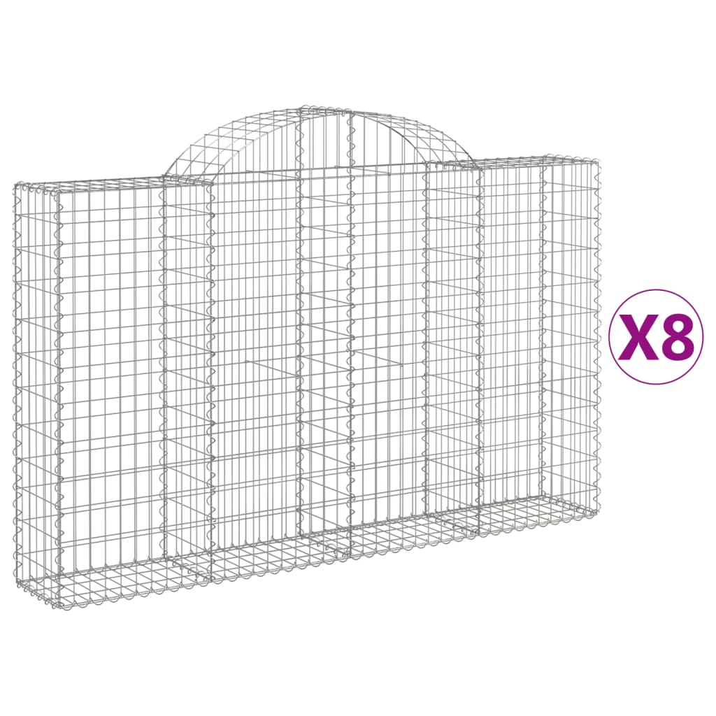 vidaXL Arched Gabion Baskets 8 pcs 200x30x120/140 cm Galvanised Iron 2