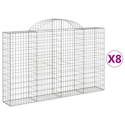 vidaXL Arched Gabion Baskets 8 pcs 200x30x120/140 cm Galvanised Iron 2