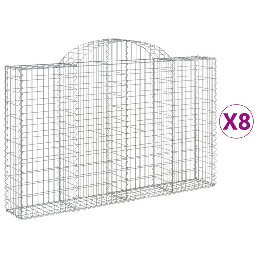 vidaXL Arched Gabion Baskets 8 pcs 200x30x120/140 cm Galvanised Iron 2