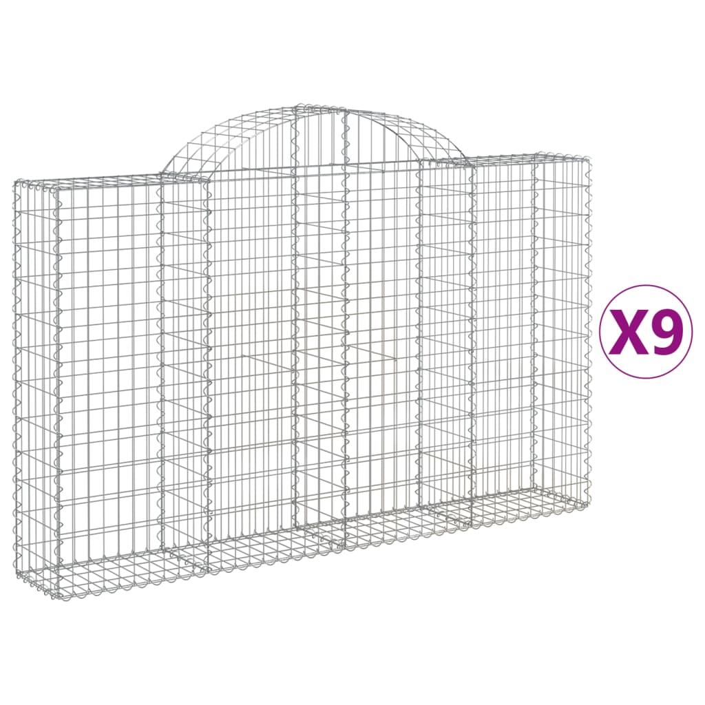 vidaXL Arched Gabion Baskets 9 pcs 200x30x120/140 cm Galvanised Iron 2