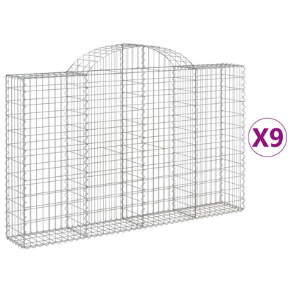 vidaXL Arched Gabion Baskets 9 pcs 200x30x120/140 cm Galvanised Iron 2