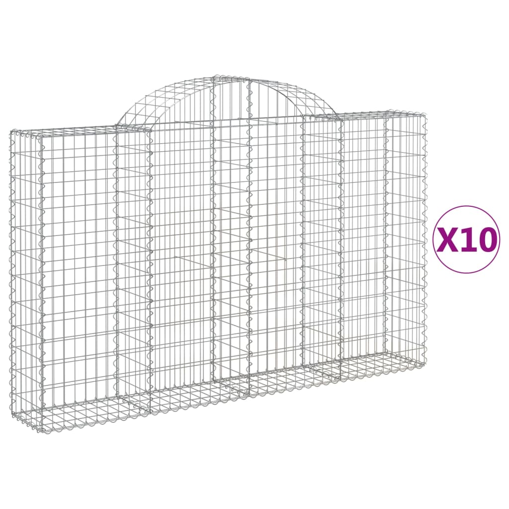 vidaXL Arched Gabion Baskets 10 pcs 200x30x120/140 cm Galvanised Iron 2
