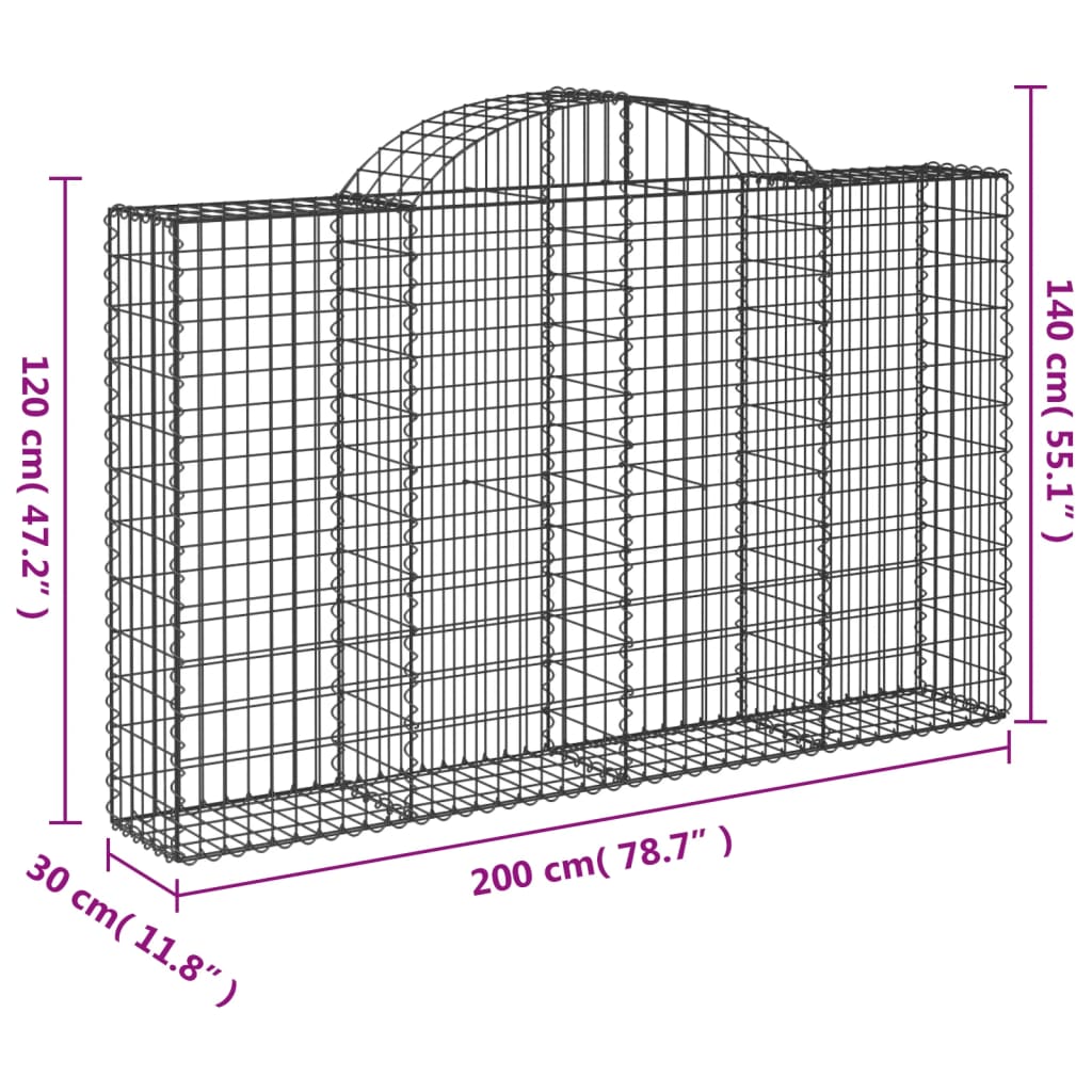 vidaXL Arched Gabion Baskets 12 pcs 200x30x120/140 cm Galvanised Iron 6