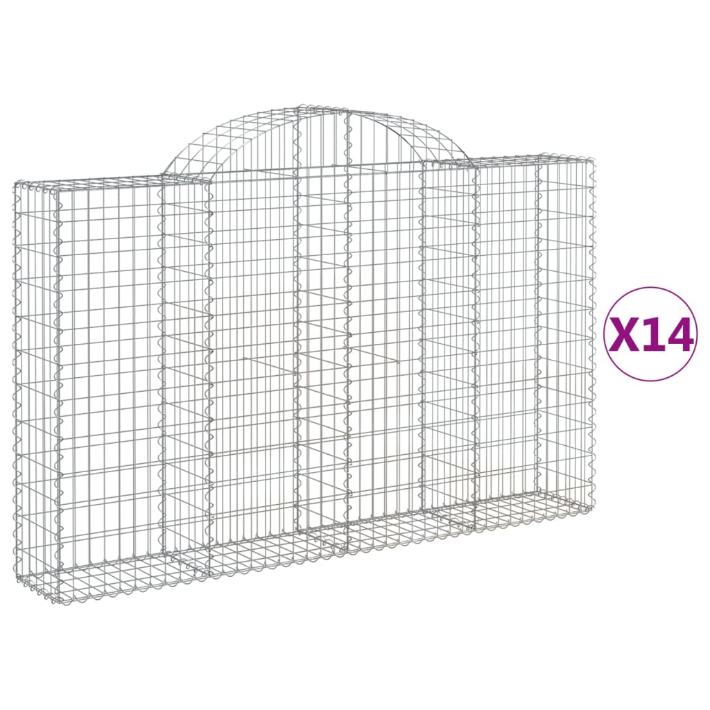 vidaXL Arched Gabion Baskets 14 pcs 200x30x120/140 cm Galvanised Iron 2