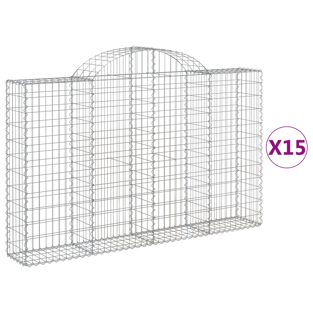 vidaXL Arched Gabion Baskets 15 pcs 200x30x120/140 cm Galvanised Iron 2